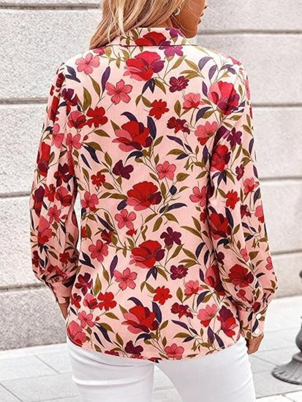 ZARA Plus Size Women's Loose Printed Turn Collar Long Sleeve Shirt Fall Winter